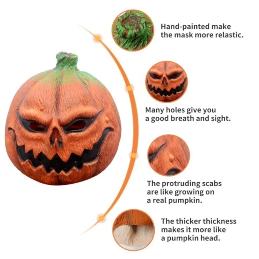 CreepyParty Deluxe Latex Pumpkin Mask – Halloween Costume Prop 🎃